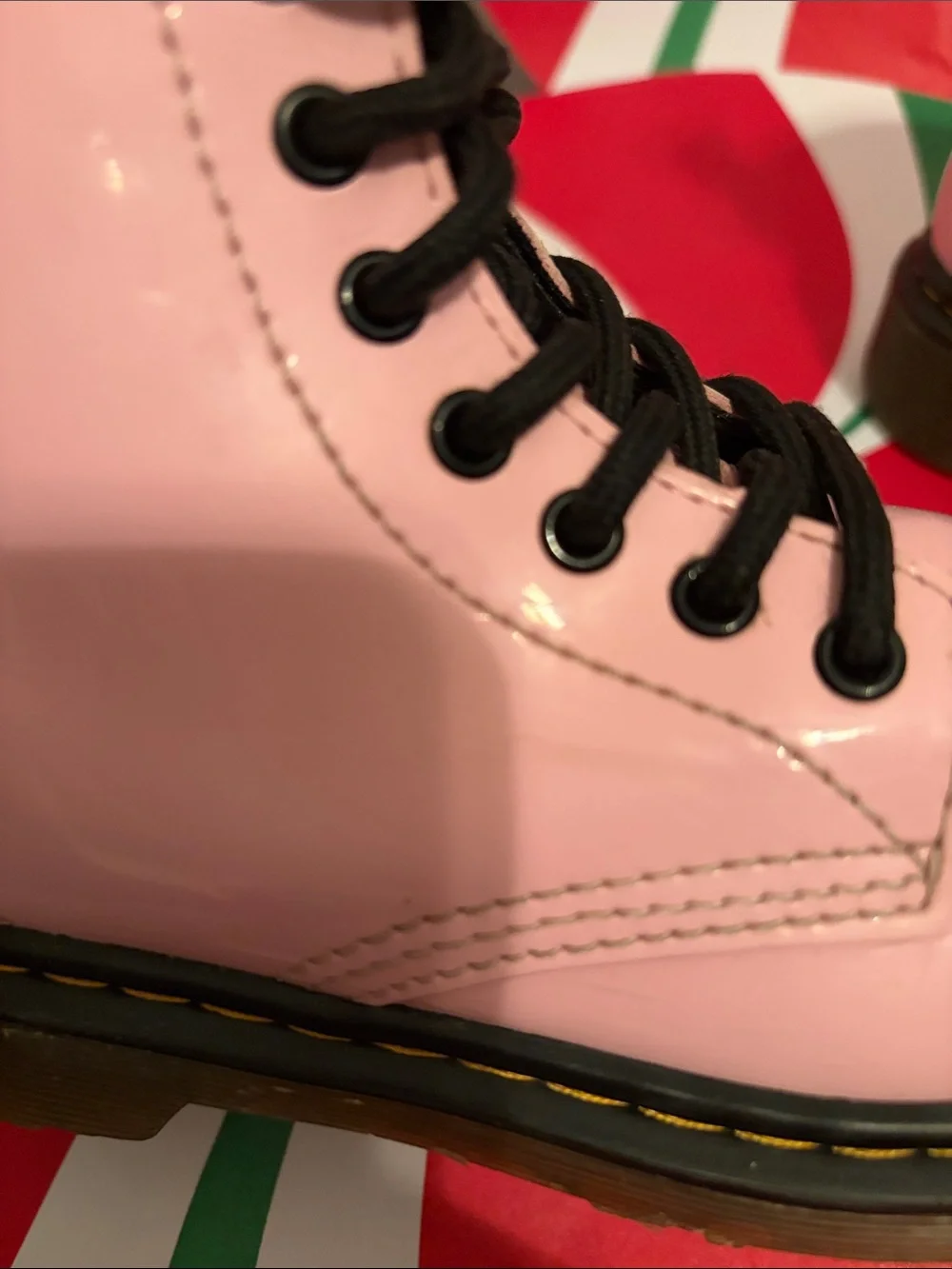 Dr. Martens Pink Leather Lace-Up Boots with Black Accents for girls